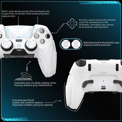 PlayVital メカニカル シリーズ PS5 Edge コントローラー用 シリコンケース ジョイスティックキャップ＆ステッカー付き 滑り止め グリップカバー【ホワイト】