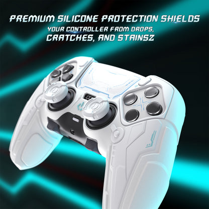 PlayVital メカニカル シリーズ PS5 Edge コントローラー用 シリコンケース ジョイスティックキャップ＆ステッカー付き 滑り止め グリップカバー【ホワイト】