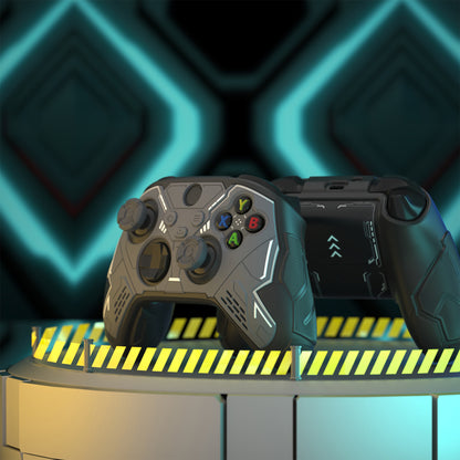 PlayVital Stellar Mecha シリコンカバー スキン for Xbox Series X/S コントローラー サムグリップ & ステッカー付／滑り止めグリッププロテクター【ブラック＆ガンメタルグレー】