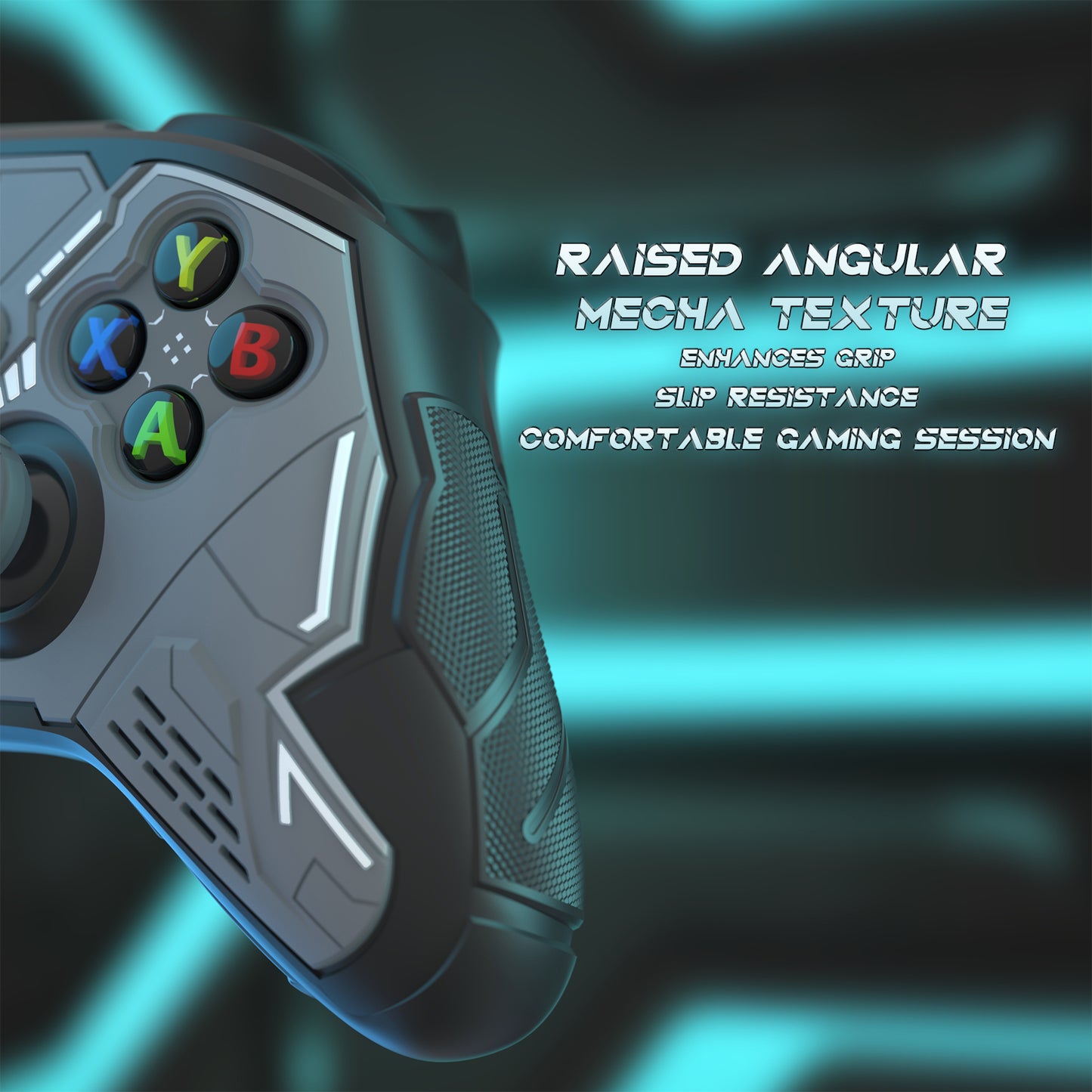 PlayVital Stellar Mecha シリコンカバー スキン for Xbox Series X/S コントローラー サムグリップ & ステッカー付／滑り止めグリッププロテクター【ブラック＆ガンメタルグレー】