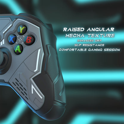 PlayVital Stellar Mecha シリコンカバー スキン for Xbox Series X/S コントローラー サムグリップ & ステッカー付／滑り止めグリッププロテクター【ブラック＆ガンメタルグレー】