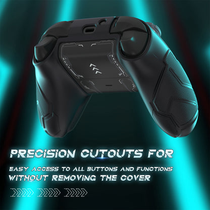 PlayVital Stellar Mecha シリコンカバー スキン for Xbox Series X/S コントローラー サムグリップ & ステッカー付／滑り止めグリッププロテクター【ブラック＆ガンメタルグレー】