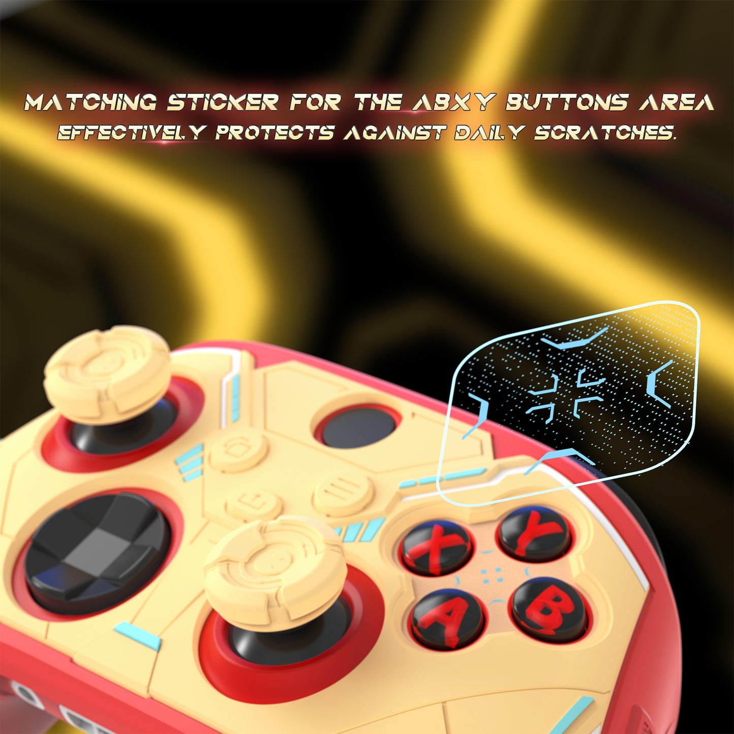 PlayVital Stellar Mecha シリコンカバー スキン for Xbox Series X/S コントローラー サムグリップ & ステッカー付／滑り止めグリッププロテクター【クリムゾンレッド＆アイアンイエロー】