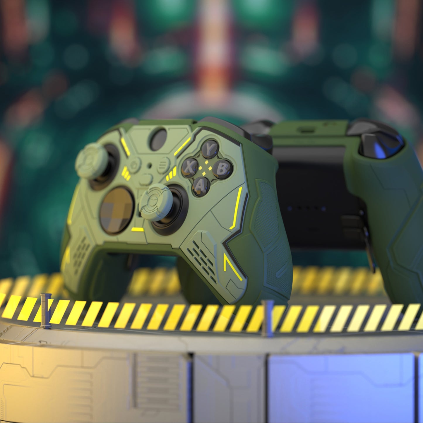 PlayVital Stellar Mecha シリコンカバー スキン＆サムグリップ＆ステッカー付き Xbox Elite Series 2 & Elite Series 2 Core コントローラー対応【アーミーグリーン＆レーシンググリーン】