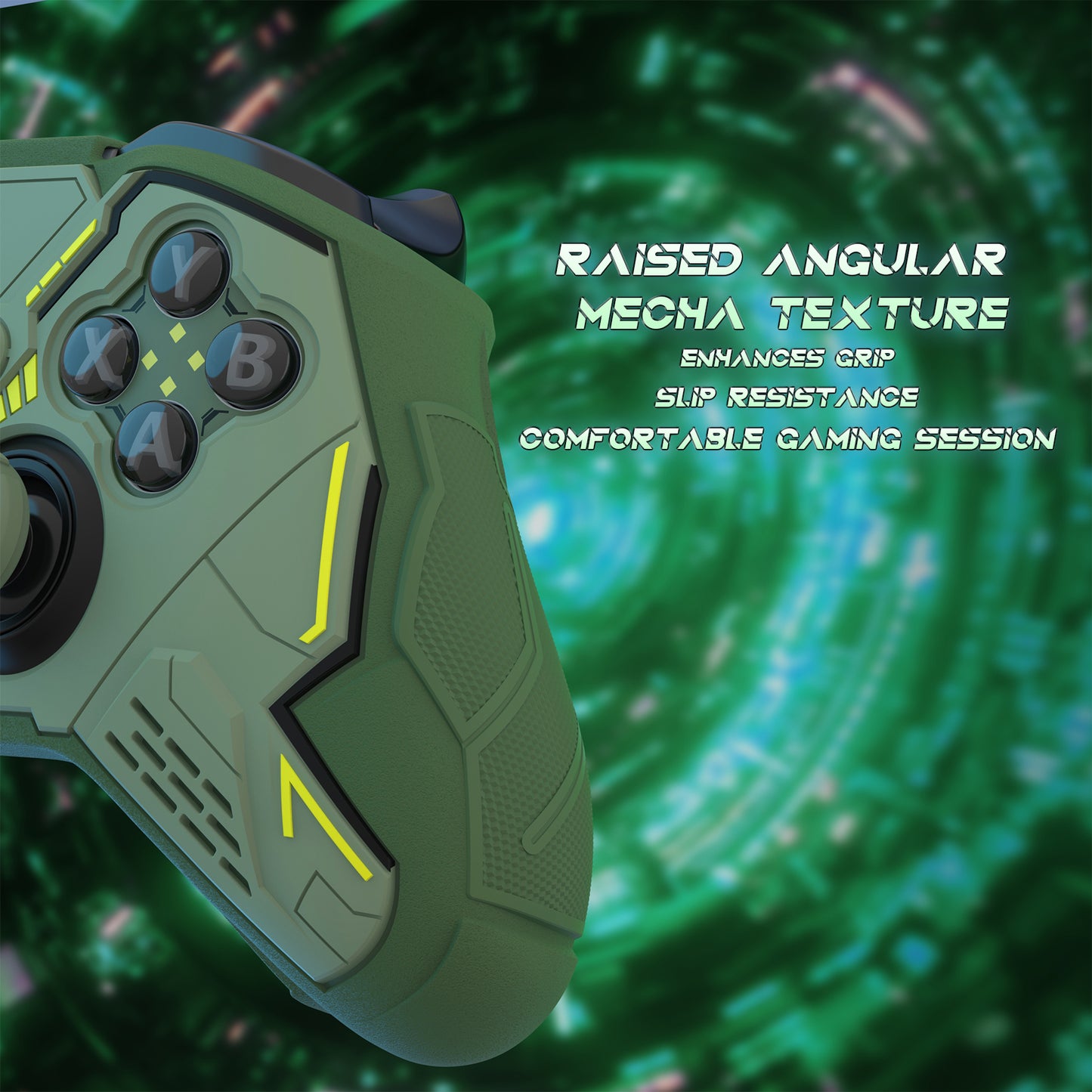 PlayVital Stellar Mecha シリコンカバー スキン＆サムグリップ＆ステッカー付き Xbox Elite Series 2 & Elite Series 2 Core コントローラー対応【アーミーグリーン＆レーシンググリーン】