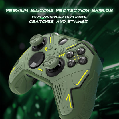 PlayVital Stellar Mecha シリコンカバー スキン＆サムグリップ＆ステッカー付き Xbox Elite Series 2 & Elite Series 2 Core コントローラー対応【アーミーグリーン＆レーシンググリーン】