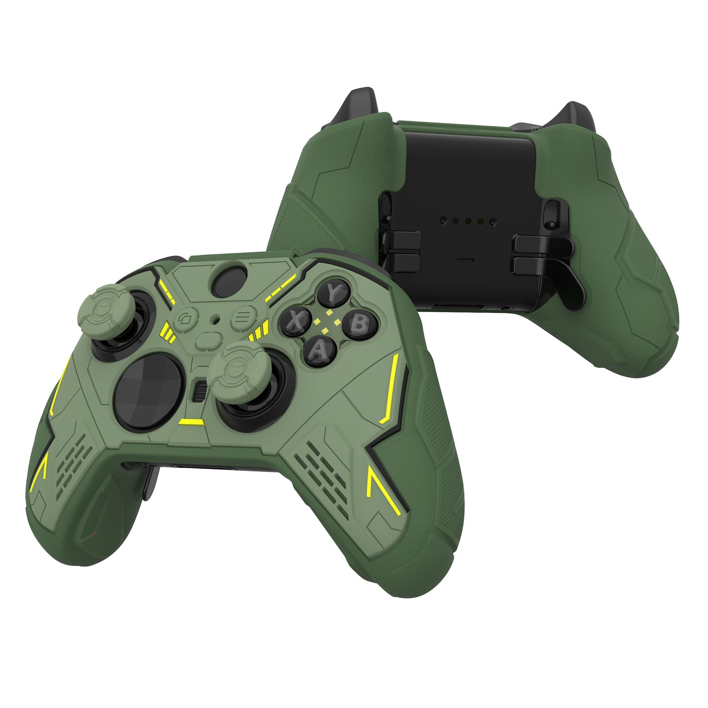 PlayVital Stellar Mecha シリコンカバー スキン＆サムグリップ＆ステッカー付き Xbox Elite Series 2 & Elite Series 2 Core コントローラー対応【アーミーグリーン＆レーシンググリーン】