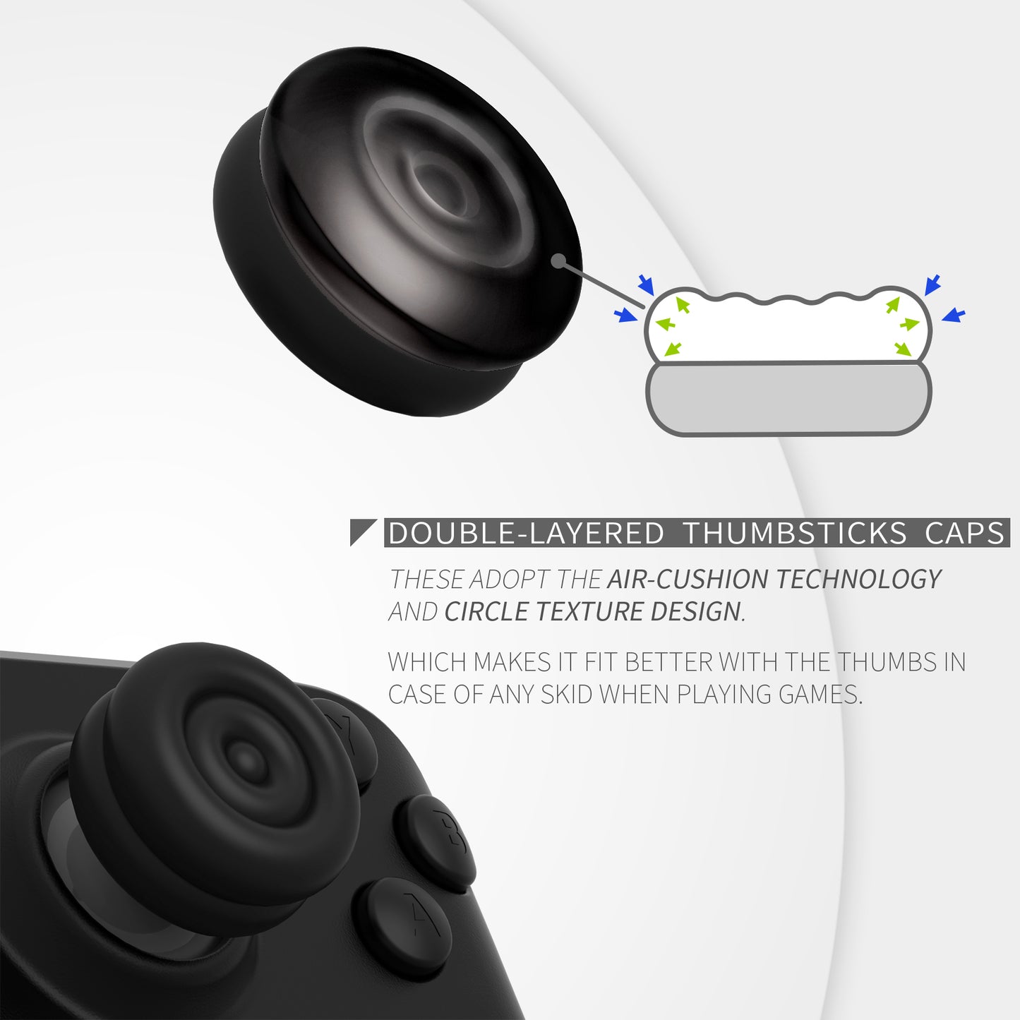 PlayVital サムクッションキャップ サムグリップ (4個入り) Steam Deck LCD & OLED 用 高さアップジョイスティックカバー 滑り止めテクスチャー付き スチームデック用アクセサリー アナログスティック保護【ブラック】