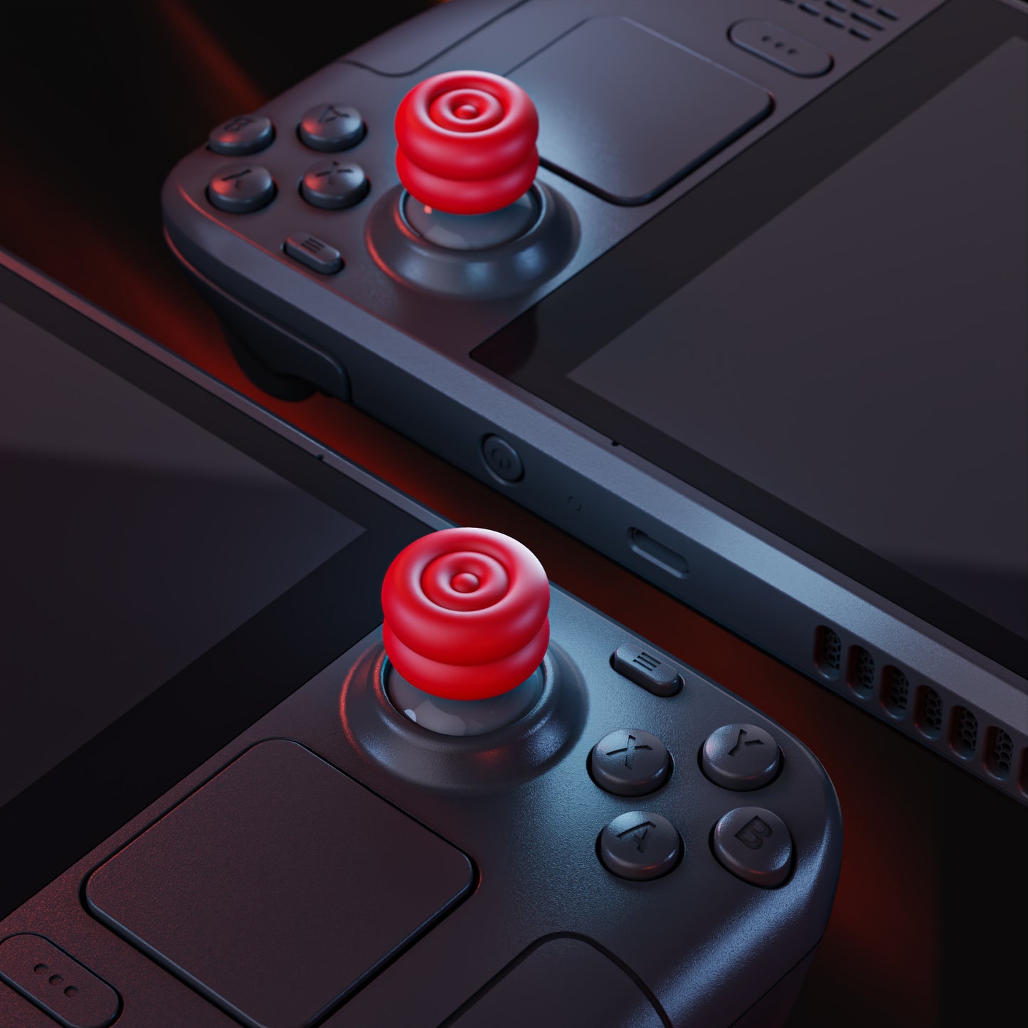 PlayVital サムクッションキャップ サムグリップ (4個入り) Steam Deck LCD & OLED 用 高さアップジョイスティックカバー 滑り止めテクスチャー付き スチームデック用アクセサリー アナログスティック保護【レッド】