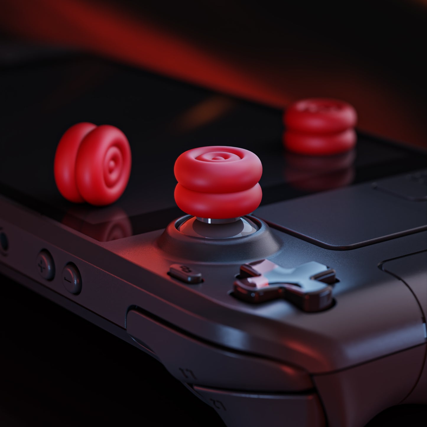 PlayVital サムクッションキャップ サムグリップ (4個入り) Steam Deck LCD & OLED 用 高さアップジョイスティックカバー 滑り止めテクスチャー付き スチームデック用アクセサリー アナログスティック保護【レッド】