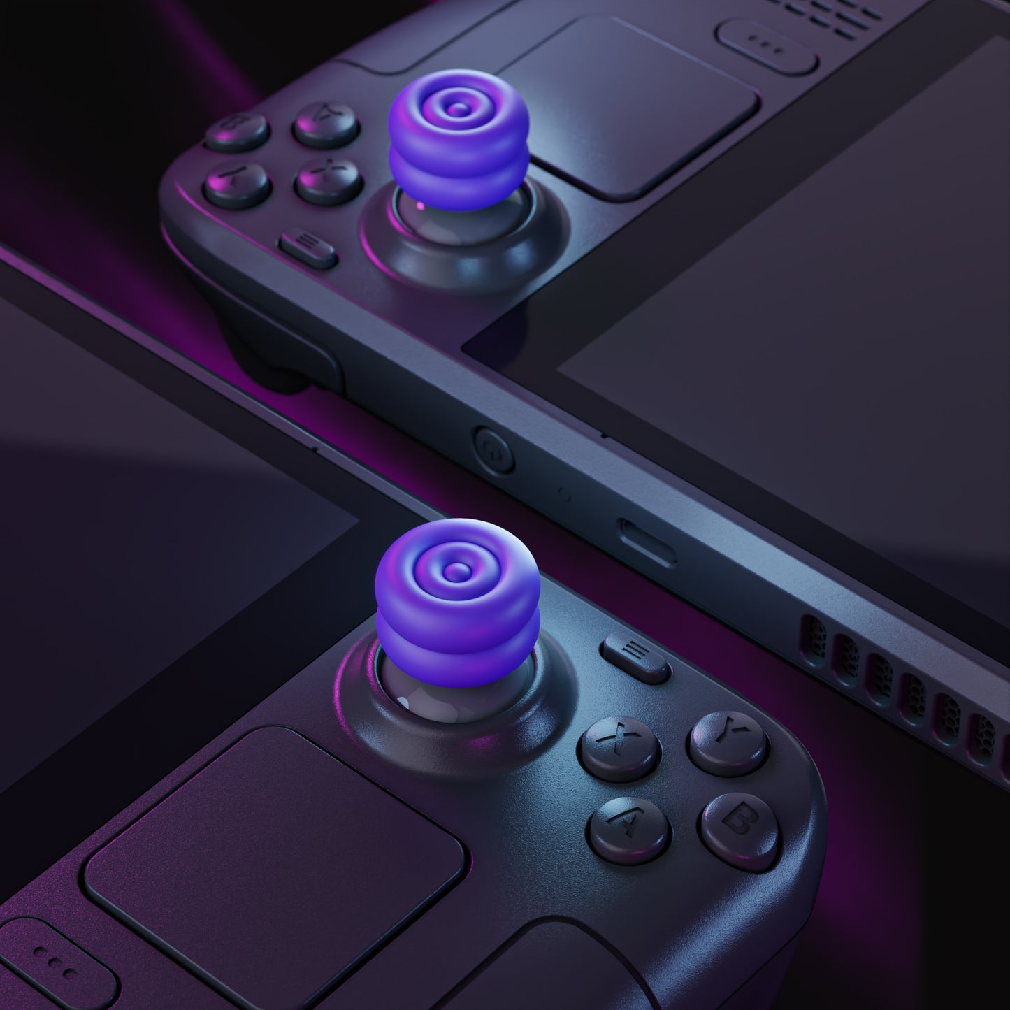 PlayVital サムクッションキャップ サムグリップ (4個入り) Steam Deck LCD & OLED 用 高さアップジョイスティックカバー 滑り止めテクスチャー付き スチームデック用アクセサリー アナログスティック保護【パープル】