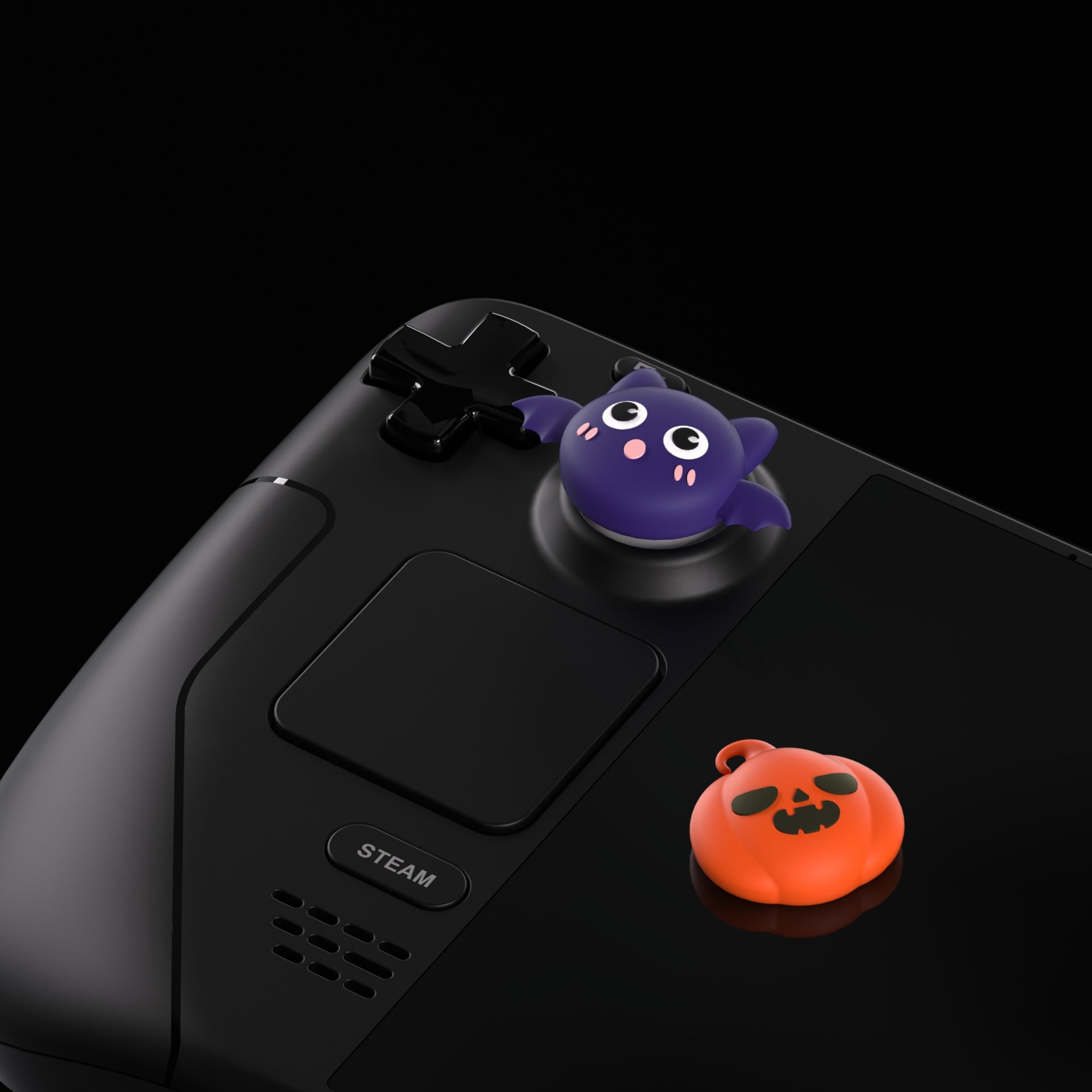 PlayVital Thumb Grip Caps for Steam Deck LCD, Silicone Thumbsticks Grips Joystick Caps for Steam Deck OLED - Halloween Pumpkin Bat - YFSDM025 PlayVital