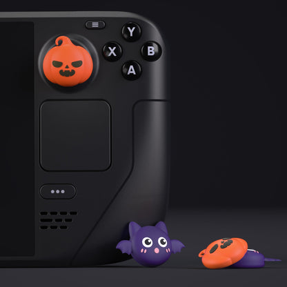 PlayVital Thumb Grip Caps for Steam Deck LCD, Silicone Thumbsticks Grips Joystick Caps for Steam Deck OLED - Halloween Pumpkin Bat - YFSDM025 PlayVital