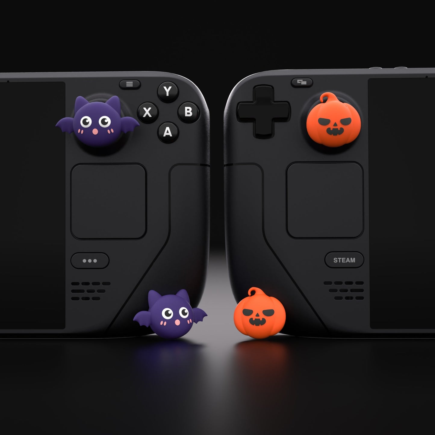 PlayVital Thumb Grip Caps for Steam Deck LCD, Silicone Thumbsticks Grips Joystick Caps for Steam Deck OLED - Halloween Pumpkin Bat - YFSDM025 PlayVital