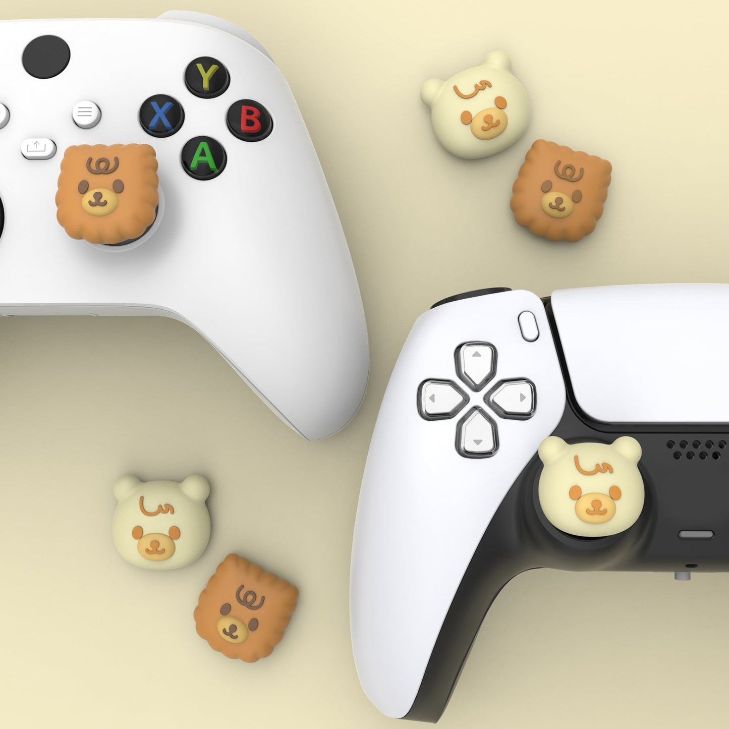 PlayVital Thumbs Cushion Caps Thumb Grips For PS5 & PS4 & Xbox Elite Series 2 & Xbox Series X/S & Xbox One & Switch Pro Controller - Cute Bear - PJM3044 PlayVital