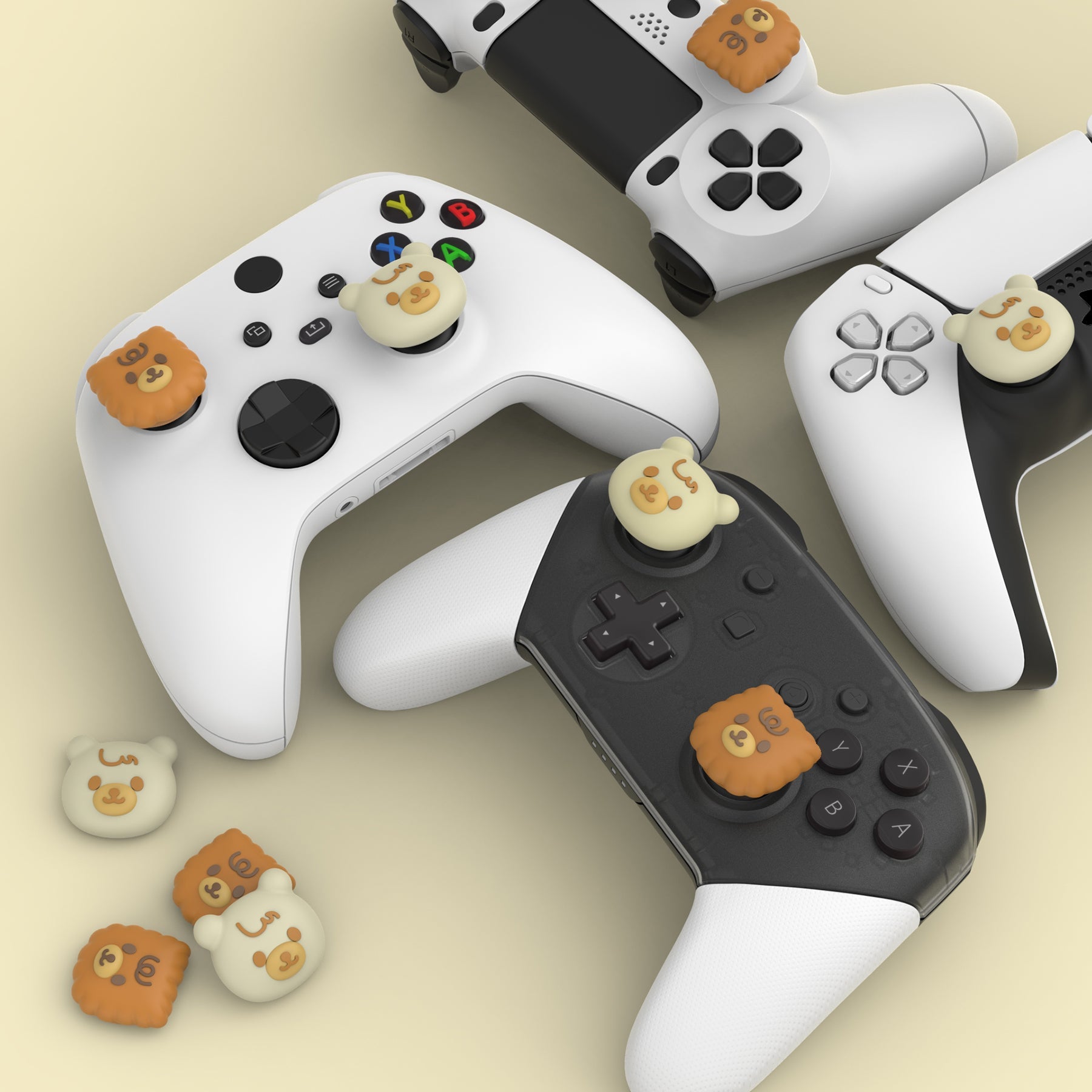 PlayVital Thumbs Cushion Caps Thumb Grips For PS5 & PS4 & Xbox Elite Series 2 & Xbox Series X/S & Xbox One & Switch Pro Controller - Cute Bear - PJM3044 PlayVital