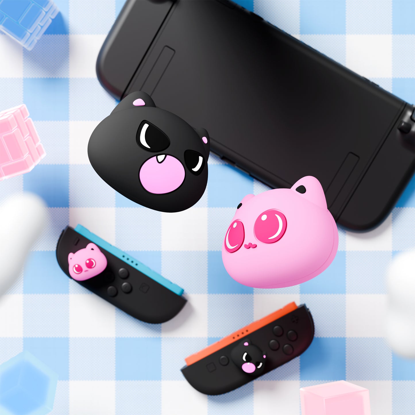PlayVital 親指クッションキャップ サムグリップ (4個セット) Switch 2 用 疲労軽減デザイン 可愛いシリコン製ジョイスティックグリップカバー Nintendo Switch 2 Joy-Con 用【PP & VV 子猫デザイン】