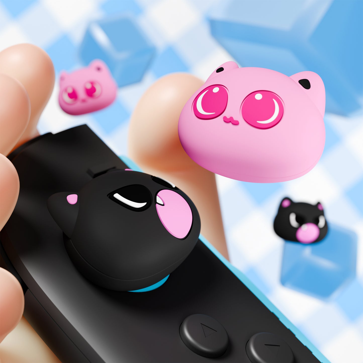 PlayVital 親指クッションキャップ サムグリップ (4個セット) Switch 2 用 疲労軽減デザイン 可愛いシリコン製ジョイスティックグリップカバー Nintendo Switch 2 Joy-Con 用【PP & VV 子猫デザイン】