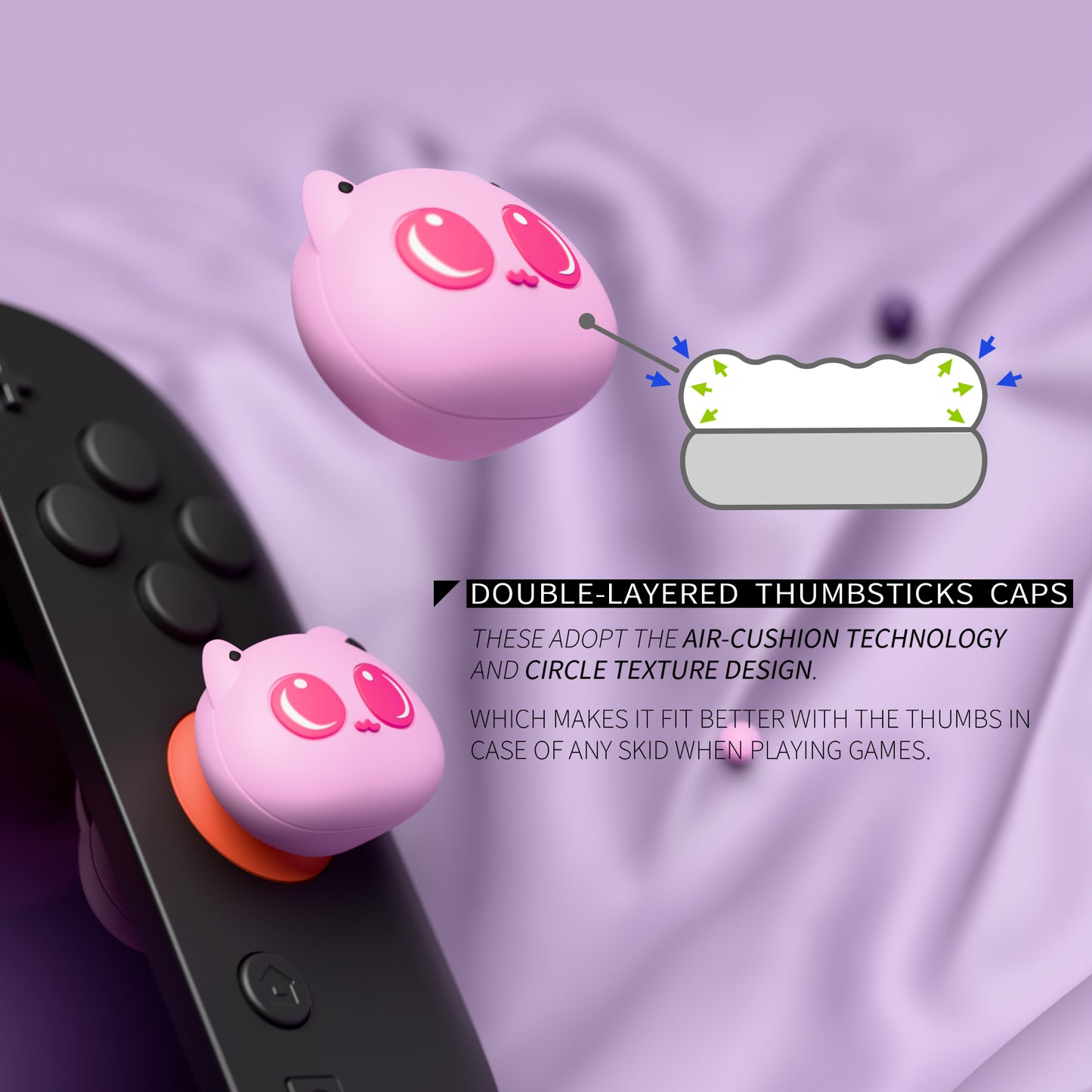 PlayVital 親指クッションキャップ サムグリップ (4個セット) Switch 2 用 疲労軽減デザイン 可愛いシリコン製ジョイスティックグリップカバー Nintendo Switch 2 Joy-Con 用【PP & VV 子猫デザイン】