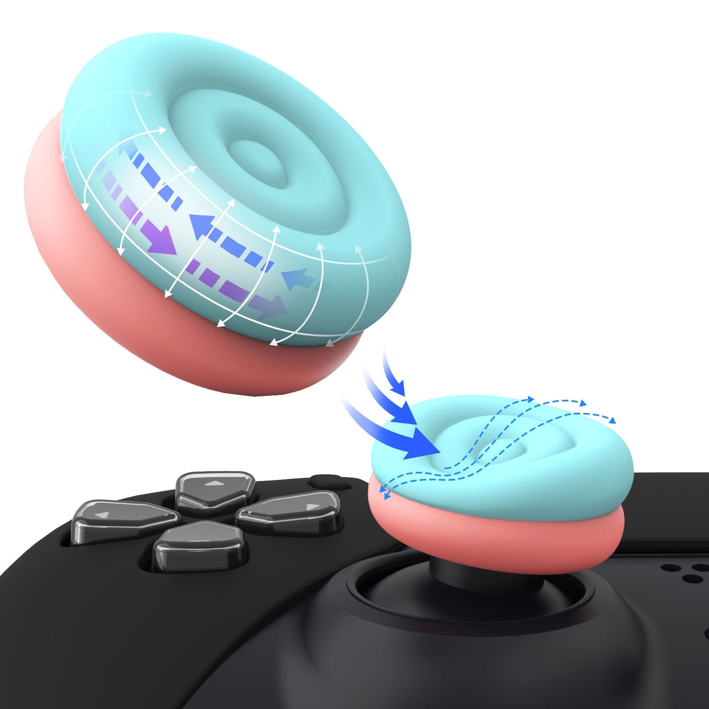 PlayVital Thumbs Cushion Caps Thumb Grips for ps5, for ps4, Thumbstick Grip Cover for Xbox Series X/S, Thumb Grip Caps for Xbox One, Elite Series 2, for Switch Pro Controller - Aqua Blue & Coral Pink - PJM3041 PlayVital