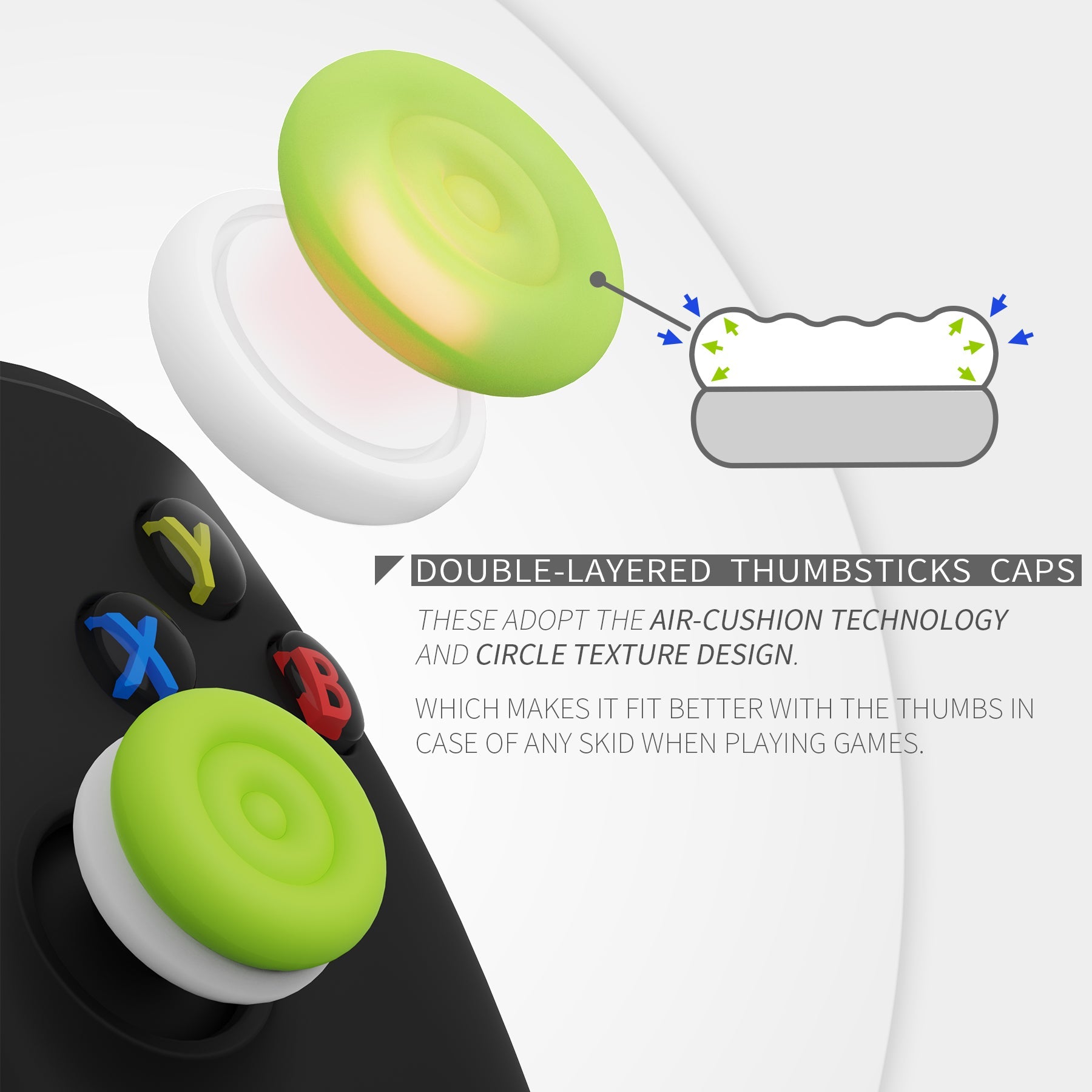 PlayVital Thumbs Cushion Caps Thumb Grips for ps5, for ps4, Thumbstick Grip Cover for Xbox Series X/S, Thumb Grip Caps for Xbox One, Elite Series 2, for Switch Pro Controller - Bright Green & Robot White - PJM3040 PlayVital