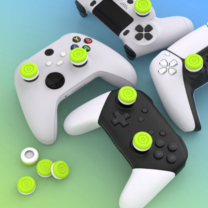 PlayVital Thumbs Cushion Caps Thumb Grips for ps5, for ps4, Thumbstick Grip Cover for Xbox Series X/S, Thumb Grip Caps for Xbox One, Elite Series 2, for Switch Pro Controller - Bright Green & Robot White - PJM3040 PlayVital