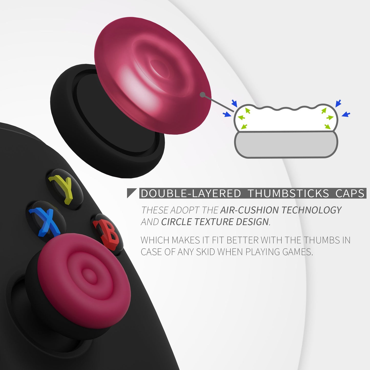 PlayVital Thumbs Cushion Caps Thumb Grips for ps5, for ps4, Thumbstick Grip Cover for Xbox Series X/S, Thumb Grip Caps for Xbox One, Elite Series 2, for Switch Pro Controller - Cosmic Red & Black - PJM3039 PlayVital