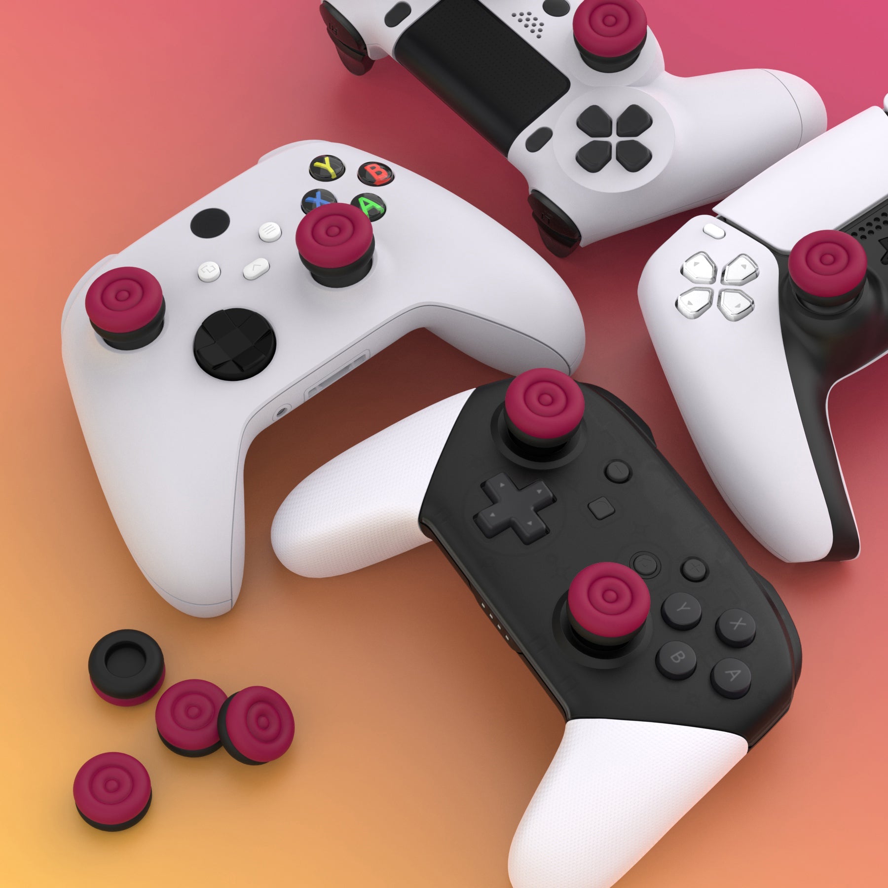 PlayVital Thumbs Cushion Caps Thumb Grips for ps5, for ps4, Thumbstick Grip Cover for Xbox Series X/S, Thumb Grip Caps for Xbox One, Elite Series 2, for Switch Pro Controller - Cosmic Red & Black - PJM3039 PlayVital