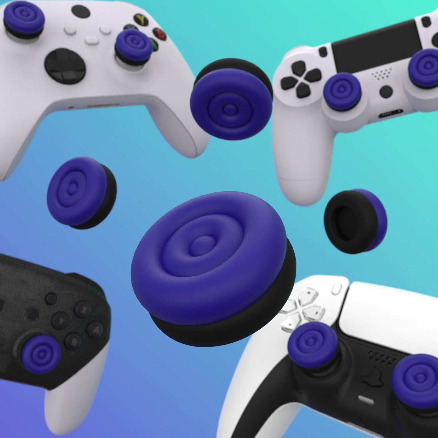 PlayVital Thumbs Cushion Caps Thumb Grips for ps5, for ps4, Thumbstick Grip Cover for Xbox Series X/S, Thumb Grip Caps for Xbox One, Elite Series 2, for Switch Pro Controller - Galactic Purple & Black - PJM3043 PlayVital