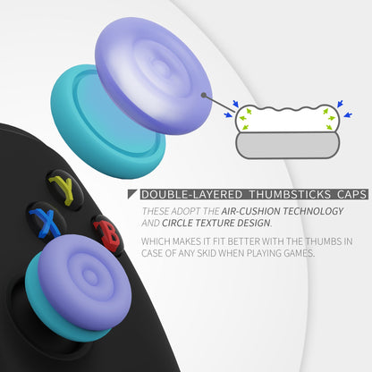 PlayVital Thumbs Cushion Caps Thumb Grips for ps5, for ps4, Thumbstick Grip Cover for Xbox Series X/S, Thumb Grip Caps for Xbox One, Elite Series 2, for Switch Pro Controller - Light Purple & Aqua Blue - PJM3042 PlayVital