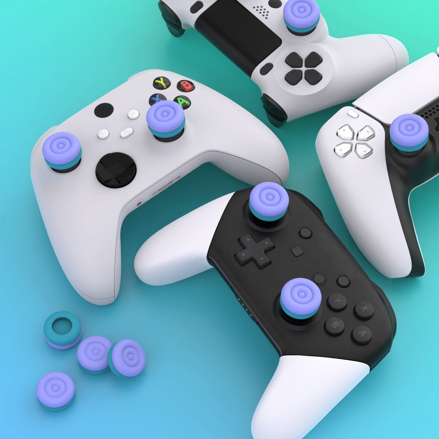 PlayVital Thumbs Cushion Caps Thumb Grips for ps5, for ps4, Thumbstick Grip Cover for Xbox Series X/S, Thumb Grip Caps for Xbox One, Elite Series 2, for Switch Pro Controller - Light Purple & Aqua Blue - PJM3042 PlayVital