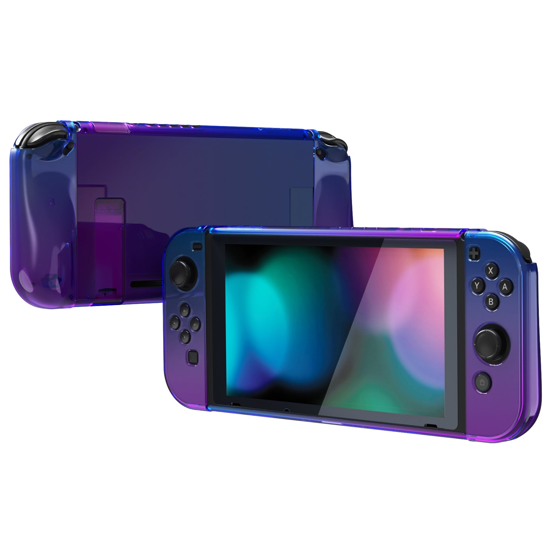 PlayVital UPGRADED Glossy Dockable Case Grip Cover for NS Switch, Ergonomic Protective Case for NS Switch, Separable Protector Hard Shell for Switch - Gradient Translucent Bluebell - ANSP3007 PlayVital