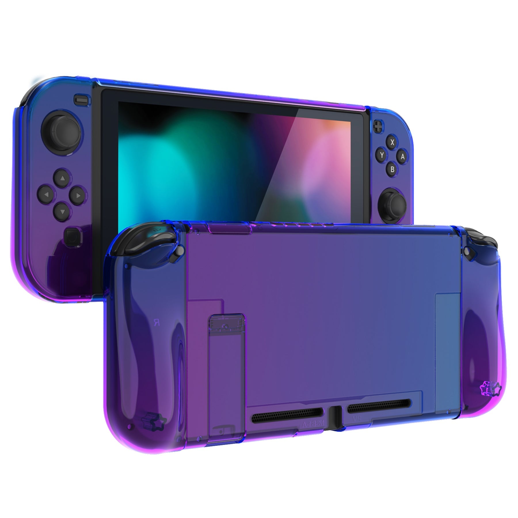 PlayVital UPGRADED Glossy Dockable Case Grip Cover for NS Switch, Ergonomic Protective Case for NS Switch, Separable Protector Hard Shell for Switch - Gradient Translucent Bluebell - ANSP3007 PlayVital