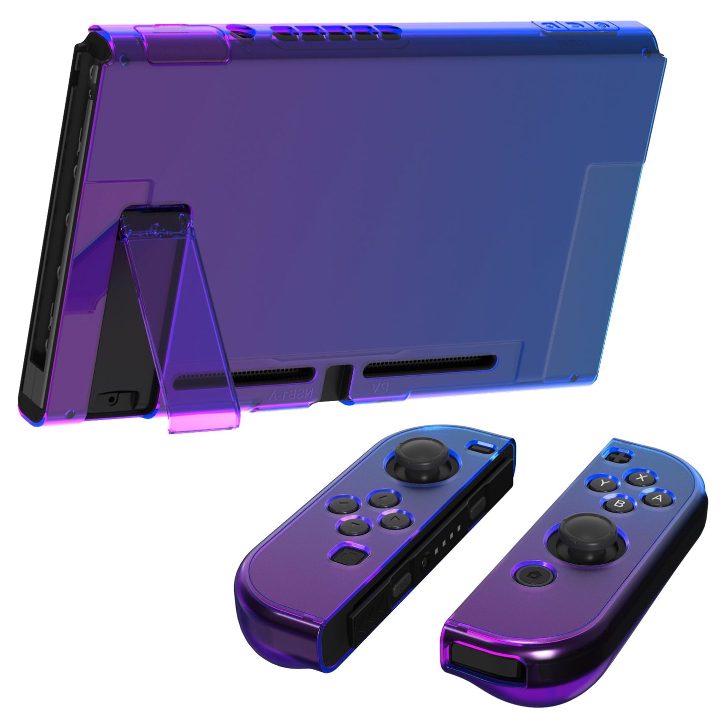 PlayVital UPGRADED Glossy Dockable Case Grip Cover for NS Switch, Ergonomic Protective Case for NS Switch, Separable Protector Hard Shell for Switch - Gradient Translucent Bluebell - ANSP3007 PlayVital