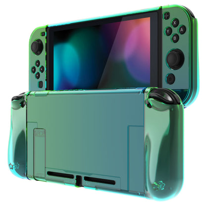 PlayVital UPGRADED Glossy Dockable Case Grip Cover for NS Switch, Ergonomic Protective Case for NS Switch, Separable Protector Hard Shell for Switch - Gradient Translucent Green Blue - ANSP3009 PlayVital