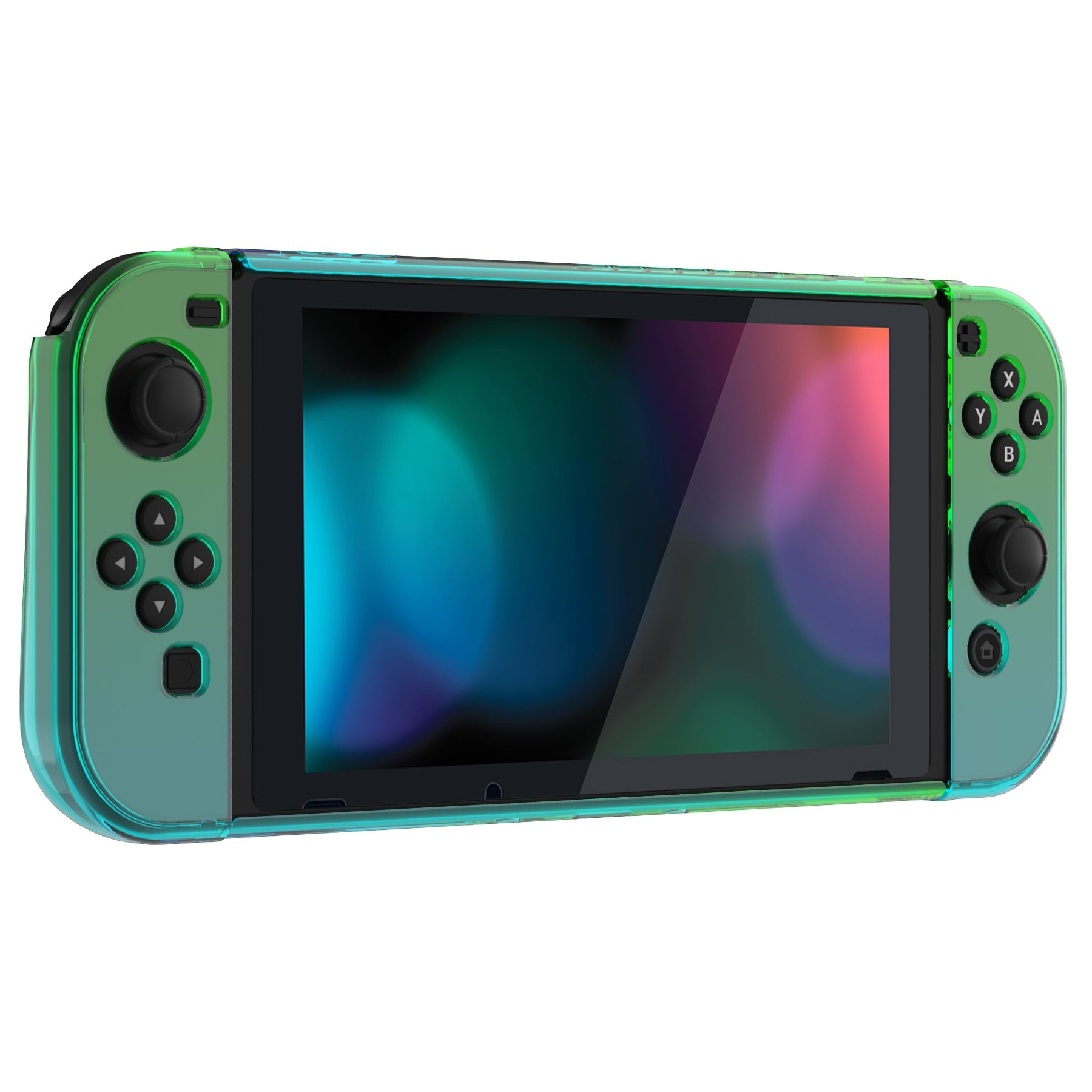 PlayVital UPGRADED Glossy Dockable Case Grip Cover for NS Switch, Ergonomic Protective Case for NS Switch, Separable Protector Hard Shell for Switch - Gradient Translucent Green Blue - ANSP3009 PlayVital