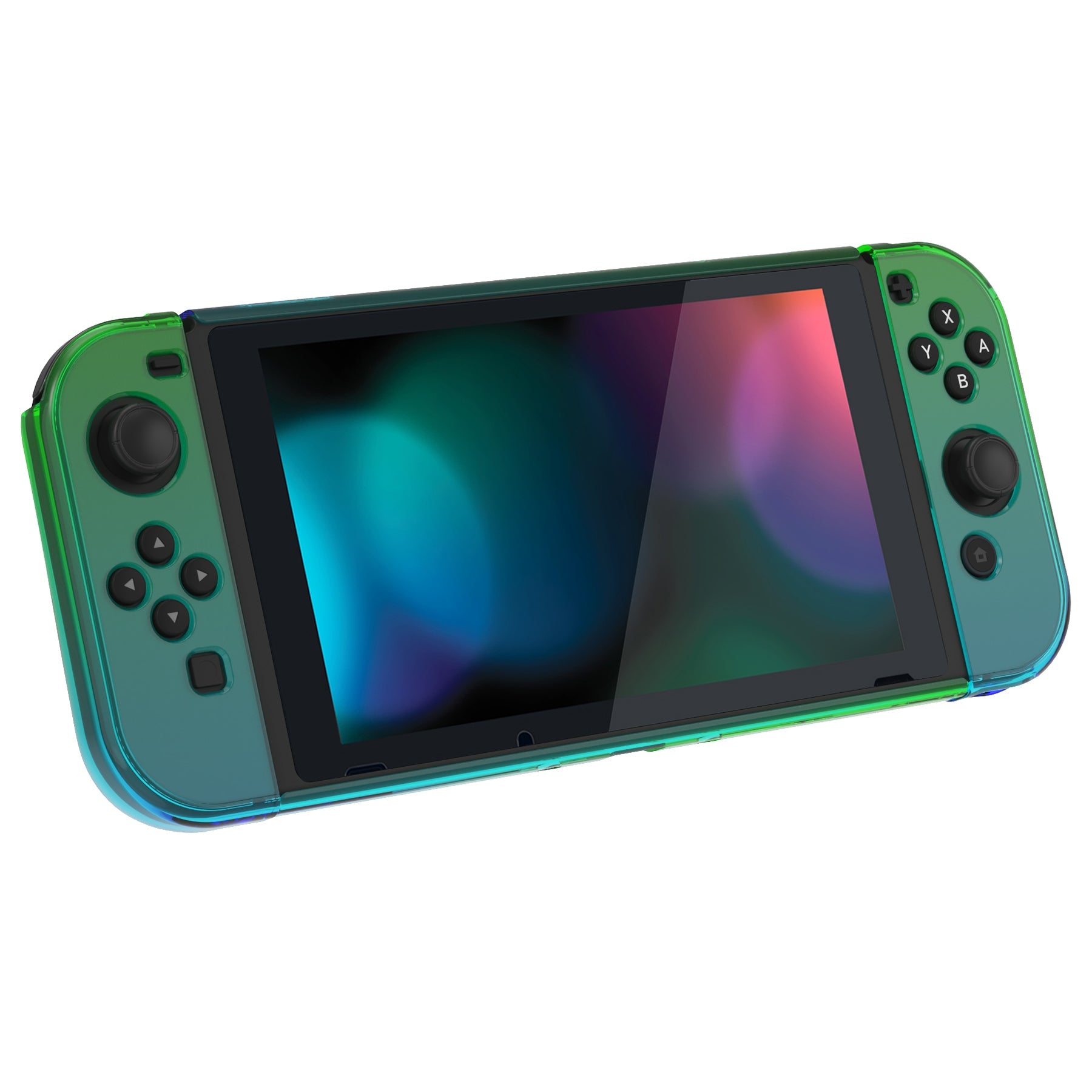 PlayVital UPGRADED Glossy Dockable Case Grip Cover for NS Switch, Ergonomic Protective Case for NS Switch, Separable Protector Hard Shell for Switch - Gradient Translucent Green Blue - ANSP3009 PlayVital