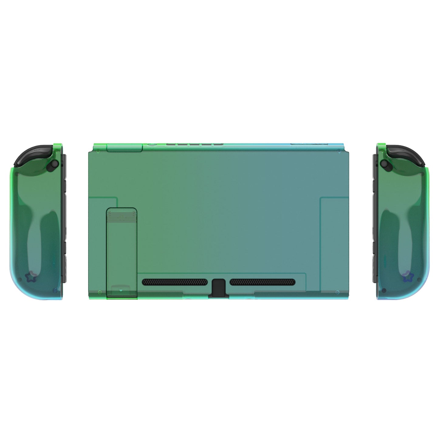 PlayVital UPGRADED Glossy Dockable Case Grip Cover for NS Switch, Ergonomic Protective Case for NS Switch, Separable Protector Hard Shell for Switch - Gradient Translucent Green Blue - ANSP3009 PlayVital