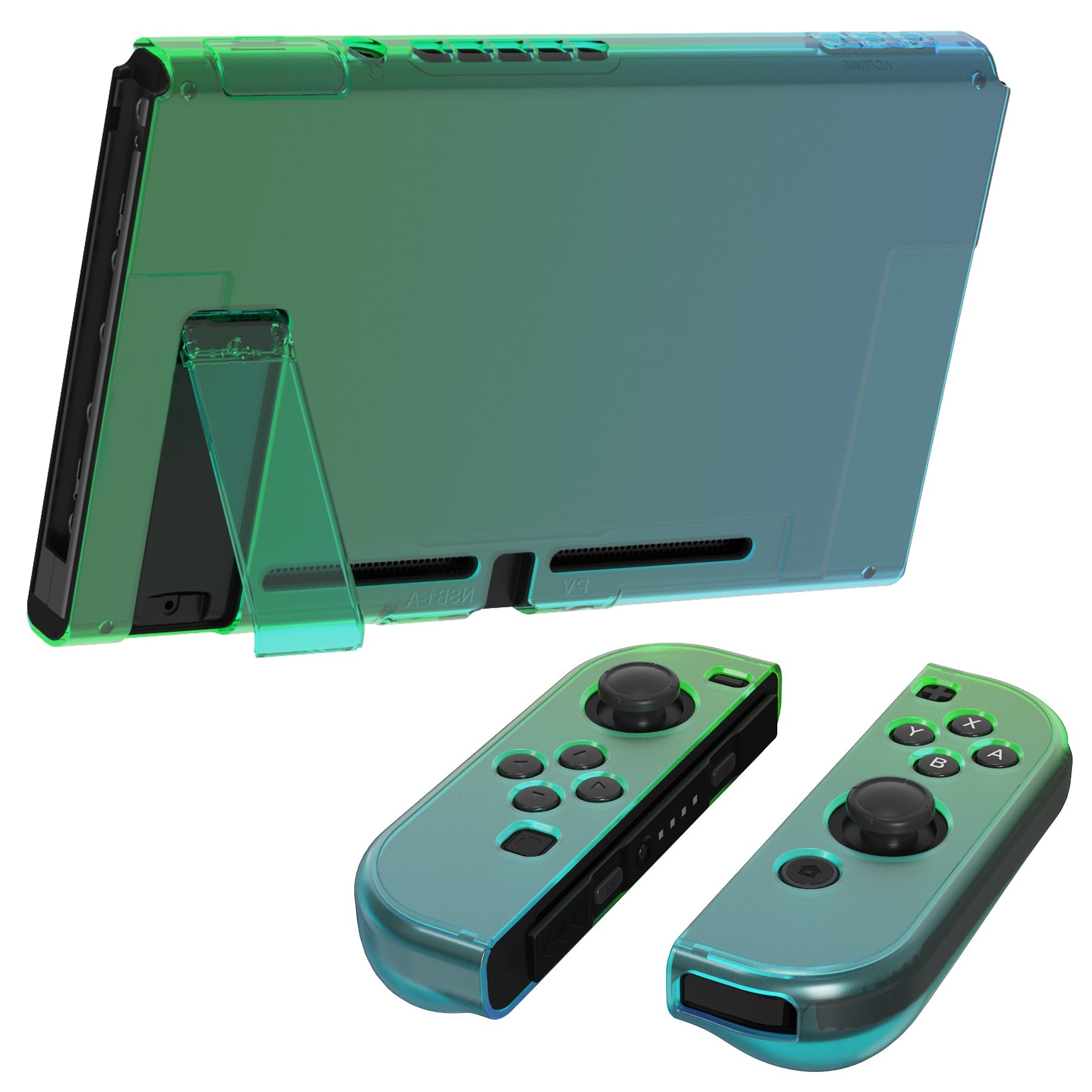 PlayVital UPGRADED Glossy Dockable Case Grip Cover for NS Switch, Ergonomic Protective Case for NS Switch, Separable Protector Hard Shell for Switch - Gradient Translucent Green Blue - ANSP3009 PlayVital