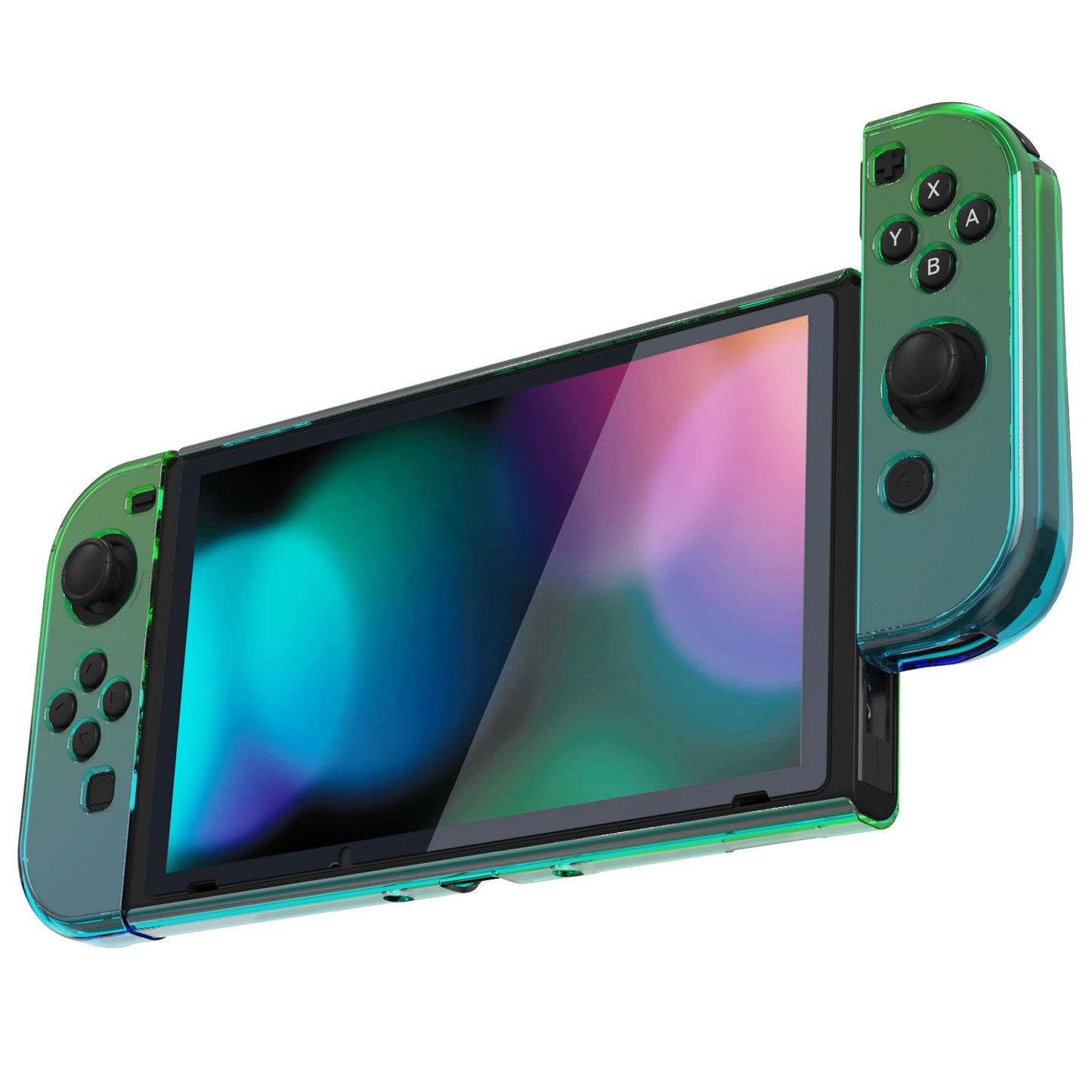 PlayVital UPGRADED Glossy Dockable Case Grip Cover for NS Switch, Ergonomic Protective Case for NS Switch, Separable Protector Hard Shell for Switch - Gradient Translucent Green Blue - ANSP3009 PlayVital