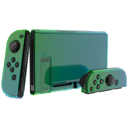 PlayVital UPGRADED Glossy Dockable Case Grip Cover for NS Switch, Ergonomic Protective Case for NS Switch, Separable Protector Hard Shell for Switch - Gradient Translucent Green Blue - ANSP3009 PlayVital