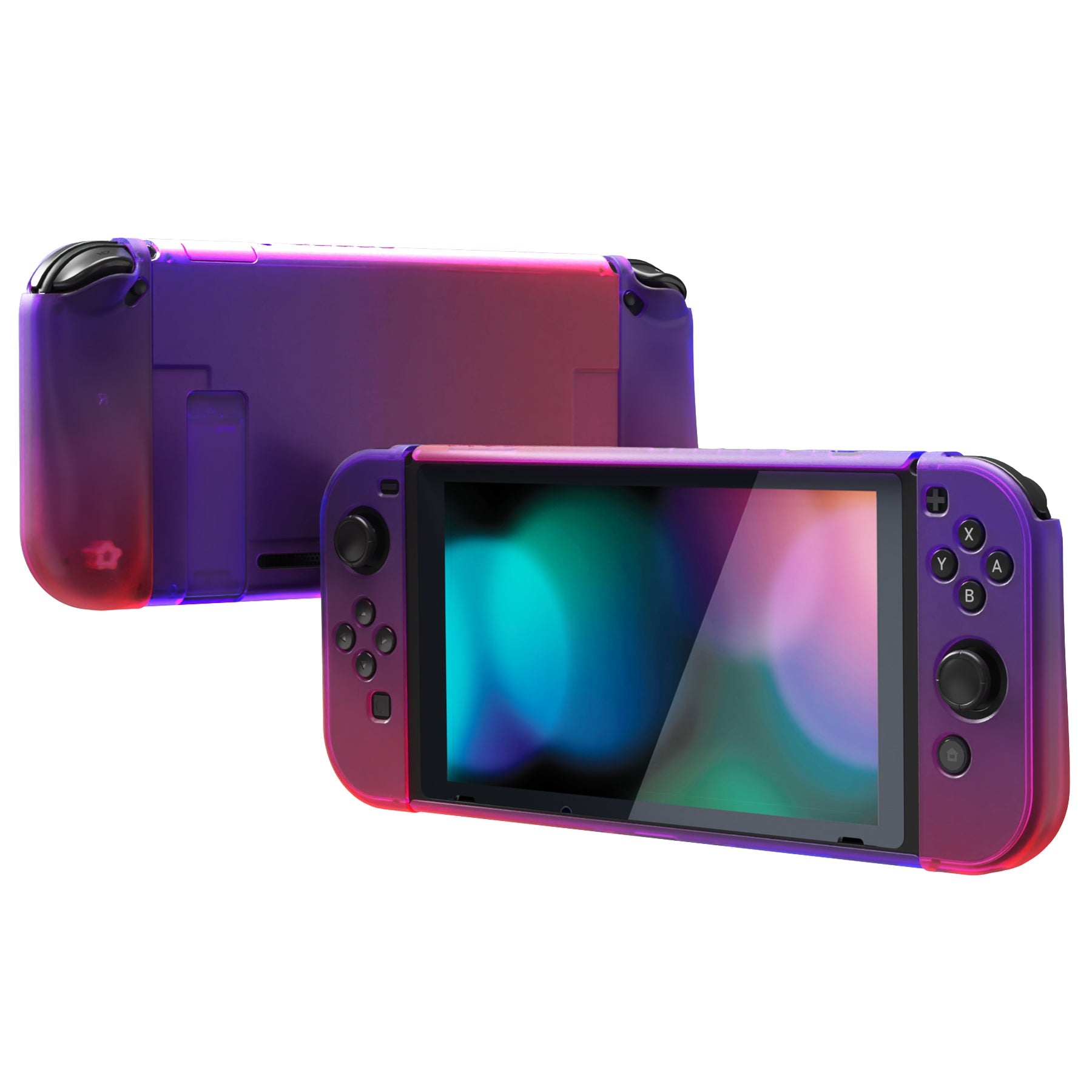 PlayVital UPGRADED Dockable Hard Shell Protective Case for NS Switch - Clear Atomic Purple Rose Red - ANSP3008 PlayVital