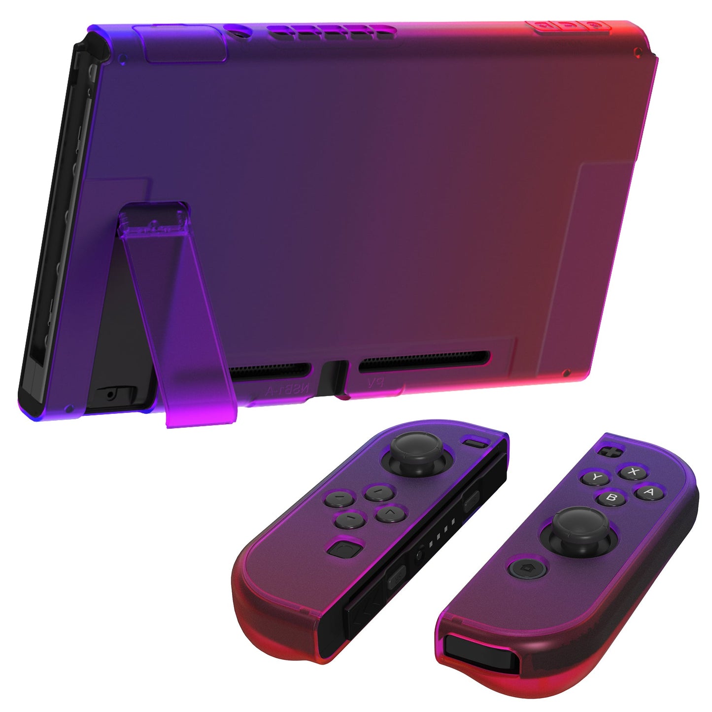 PlayVital UPGRADED Dockable Hard Shell Protective Case for NS Switch - Clear Atomic Purple Rose Red - ANSP3008 PlayVital