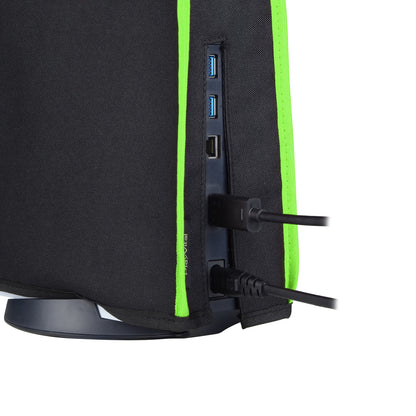 PlayVital Vertical Black & Neon Green Trim Anti Scratch Waterproof Dust Cover for ps5 Console Digital Edition & Disc Edition - PFPJ012 PlayVital