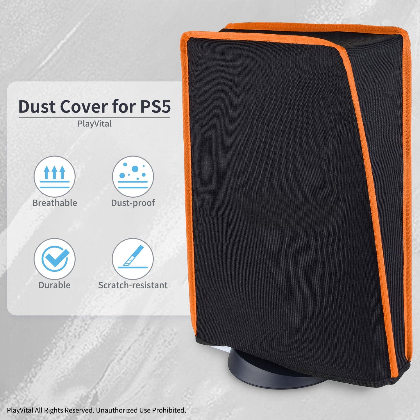 PlayVital Vertical Black & Orange Trim Anti Scratch Waterproof Dust Cover for ps5 Console Digital Edition & Disc Edition - PFPJ013 PlayVital