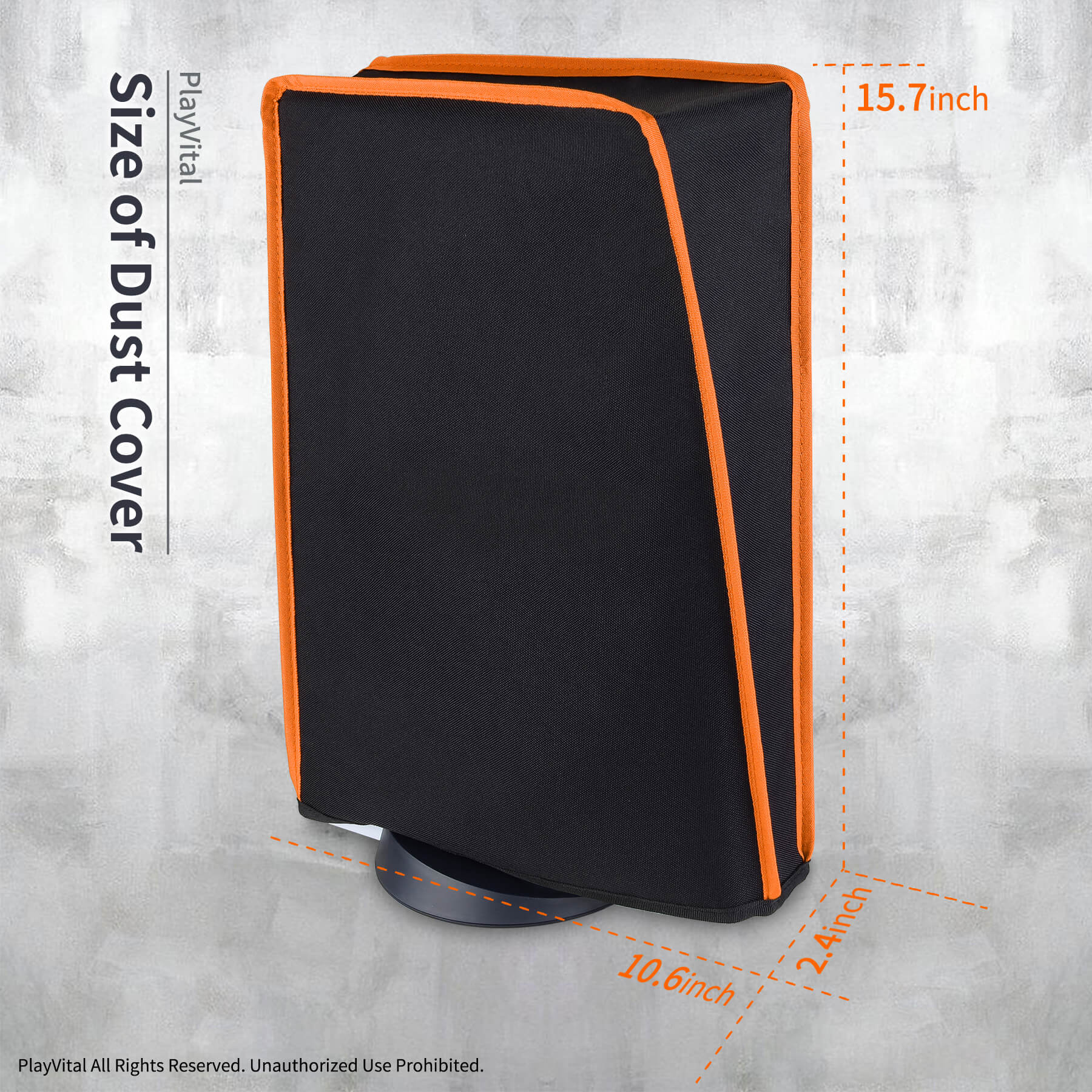 PlayVital Vertical Black & Orange Trim Anti Scratch Waterproof Dust Cover for ps5 Console Digital Edition & Disc Edition - PFPJ013 PlayVital