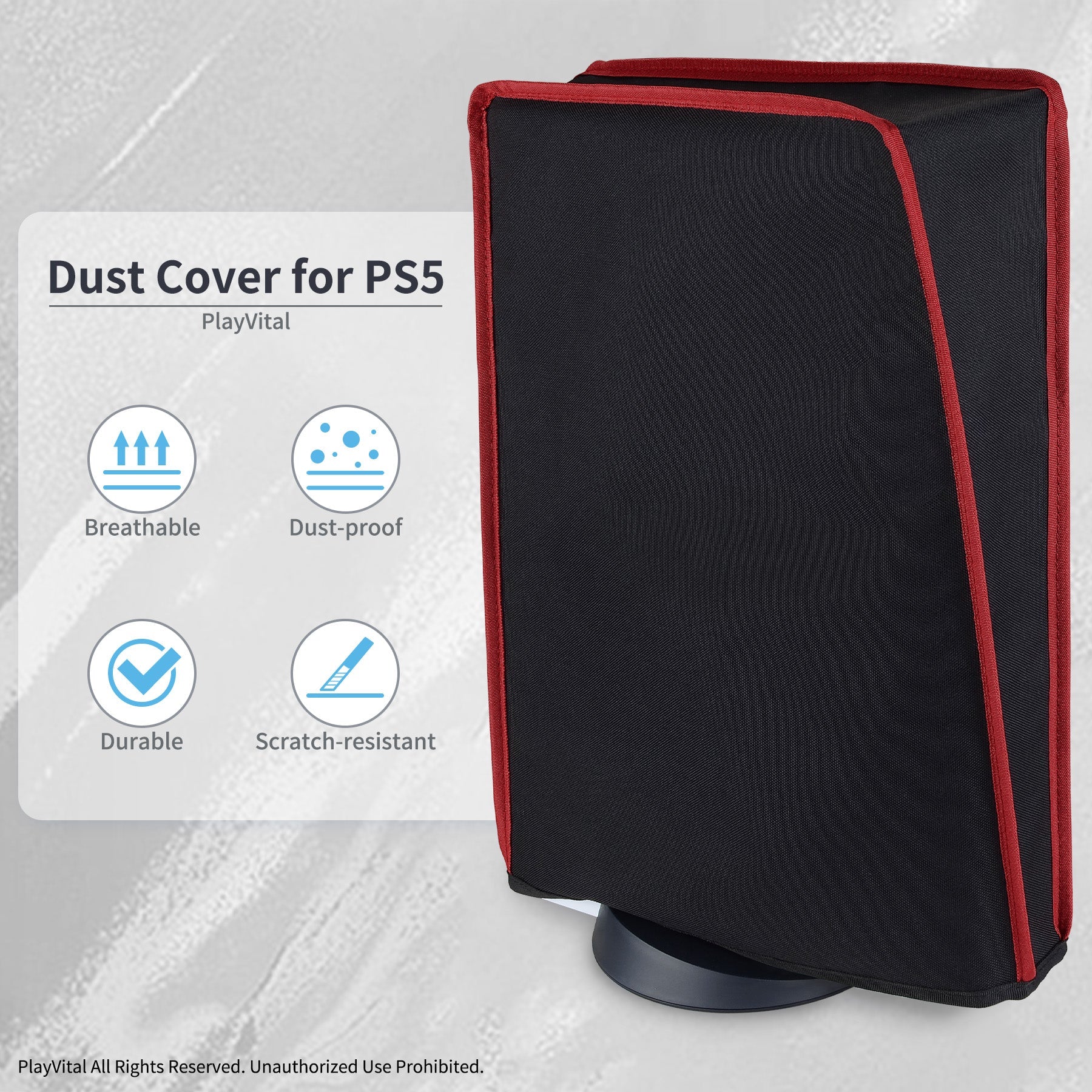 PlayVital Vertical Black & Red Trim Anti Scratch Waterproof Dust Cover for ps5 Console Digital Edition & Disc Edition - PFPJ011 PlayVital