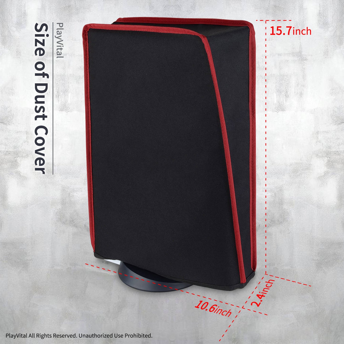 PlayVital Vertical Black & Red Trim Anti Scratch Waterproof Dust Cover for ps5 Console Digital Edition & Disc Edition - PFPJ011 PlayVital