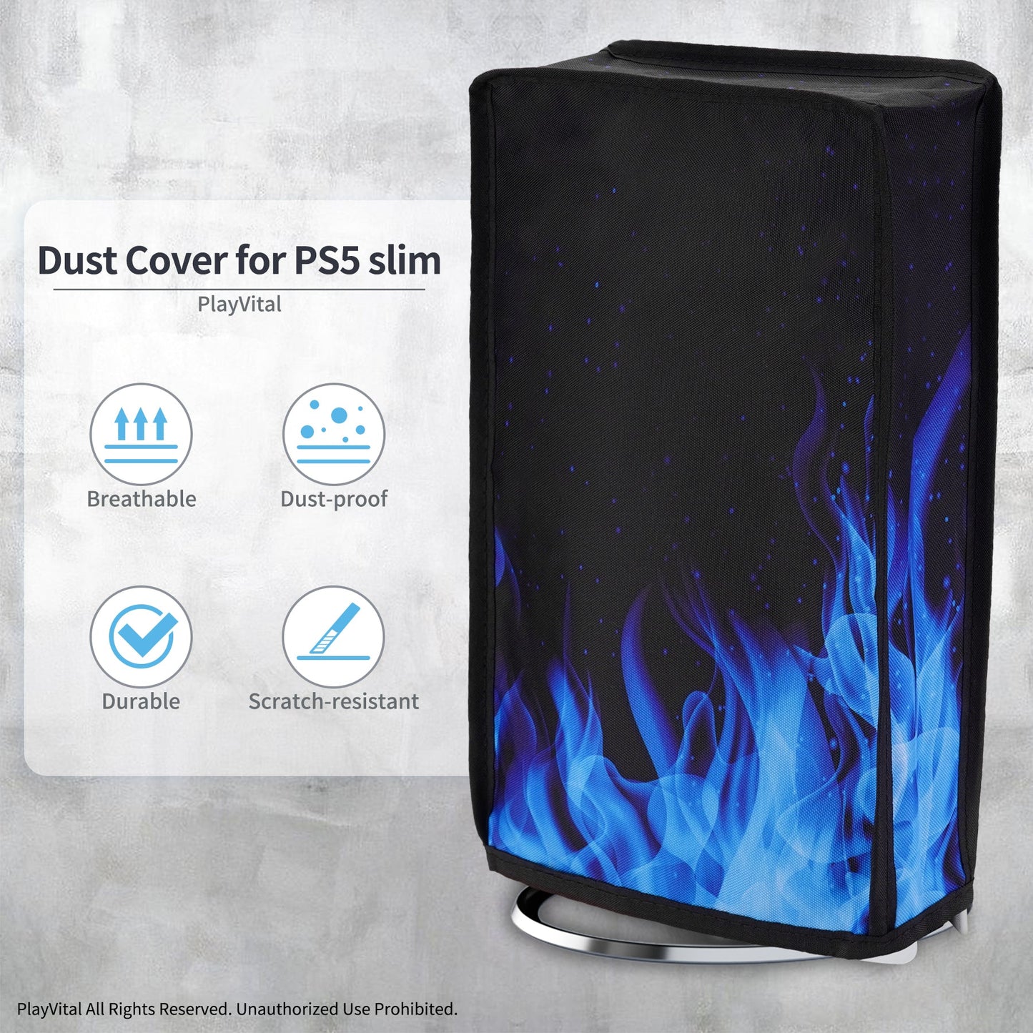 PlayVital Vertical Dust Cover for ps5 Slim Digital Edition(The New Smaller Design), Nylon Dust Proof Protector Waterproof Cover Sleeve for ps5 Slim Console - Blue Flame - JKSPFH006 PlayVital