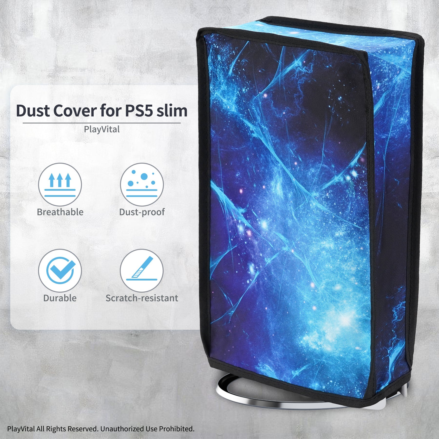 PlayVital Vertical Dust Cover for ps5 Slim Digital Edition(The New Smaller Design), Nylon Dust Proof Protector Waterproof Cover Sleeve for ps5 Slim Console - Blue Nebula - JKSPFH004 PlayVital